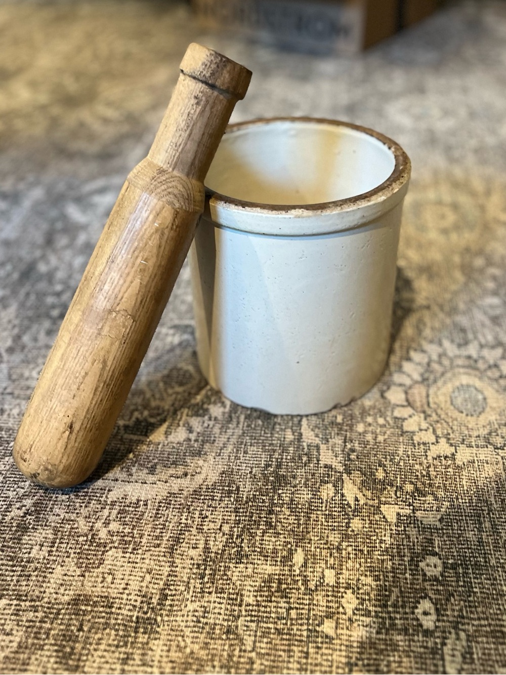 Primitive Turned Wood Pestle Masher Heavy Hardwood Kitchenware Tool 1.5 lbs